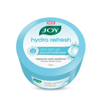 Joy Hydra Refresh Ultra-Light Gel | 48 Hours Hydration | Oil Free Moisturiser | with Hyaluronic Acid | Super Light Gel for Oily, Dry & Combination Skin | For Face & Body, 250ml