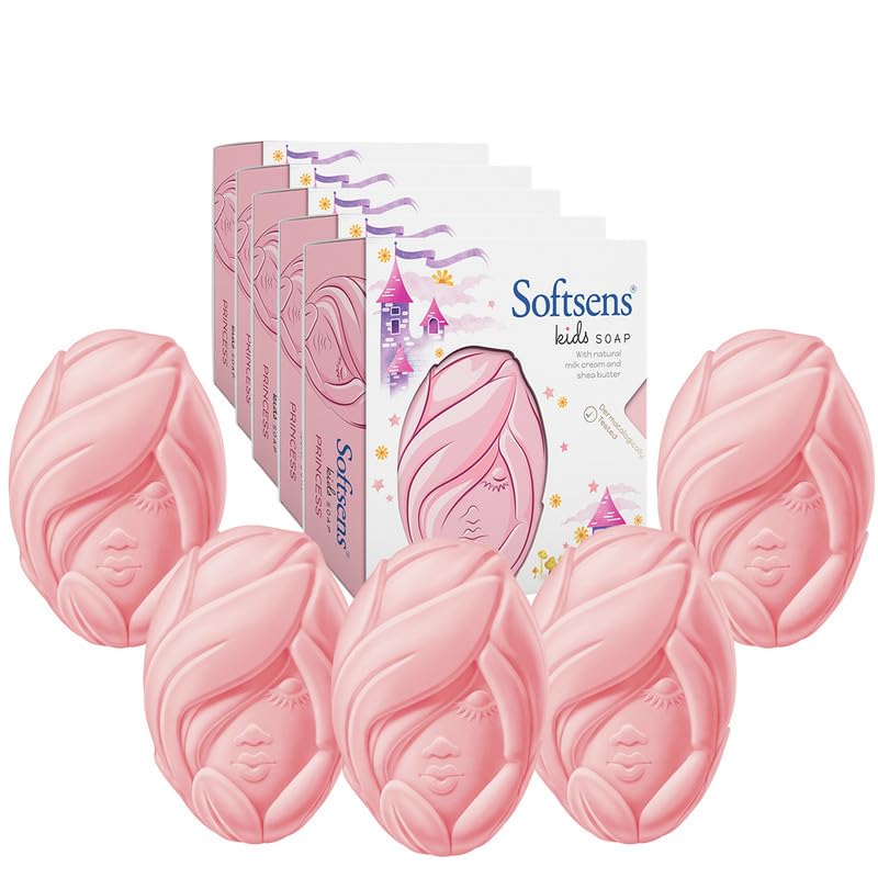 Softsens Kids Princess Grade 1 Soap| Infused Shea Butter & Milk Cream |Dermatologist Tested| Shape Soap (Pack of 5,75g each)