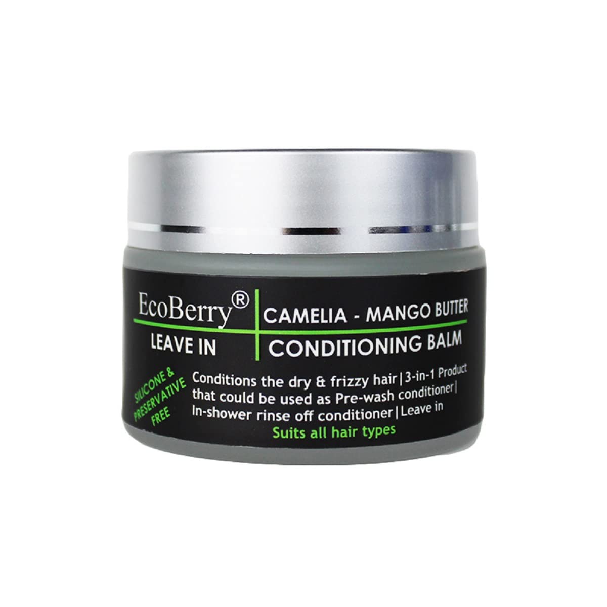 EcoBerry Camellia Mango Butter Leave In Conditioning Balm | Dry & Frizzy Hair, Organic, Silicone Free, Paraben Free, Chemical Free, Cruelty Free, Mineral Oil Free, Preservative Free, Veg