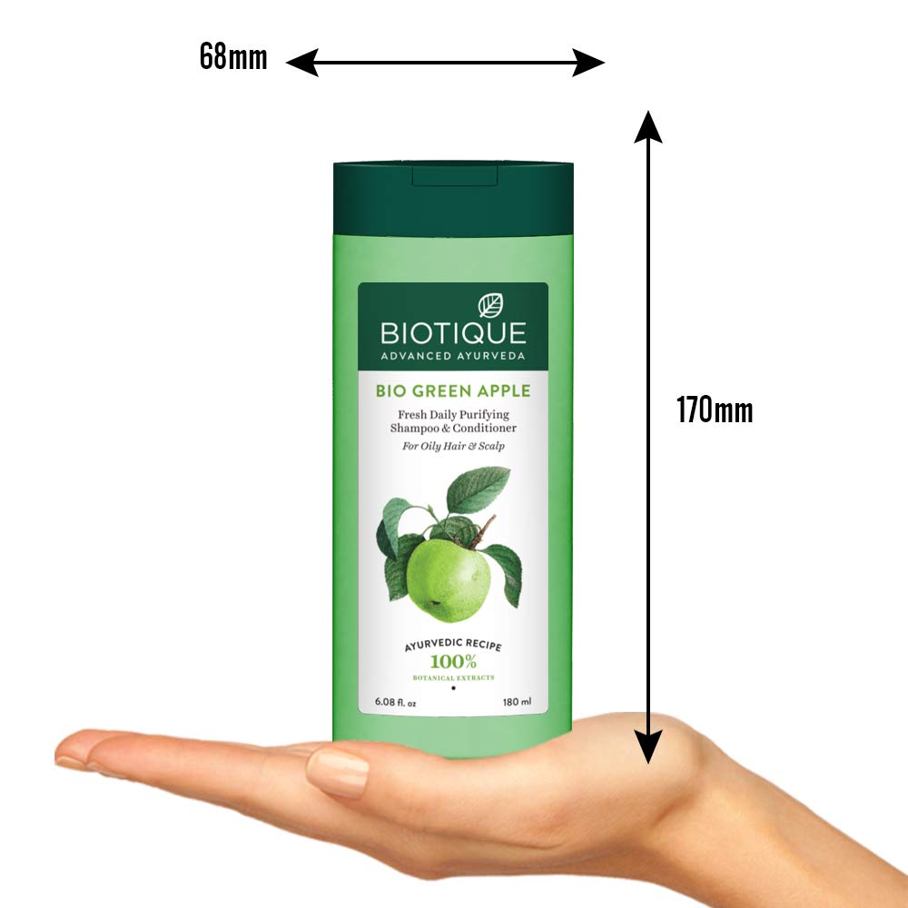 Biotique Bio Green Apple Fresh Daily Purifying Shampoo and Conditioner for Oily Scalp and Hair, 180m And Biotique Bio Honey Gel Face Wash for All Skin Types, 100ml