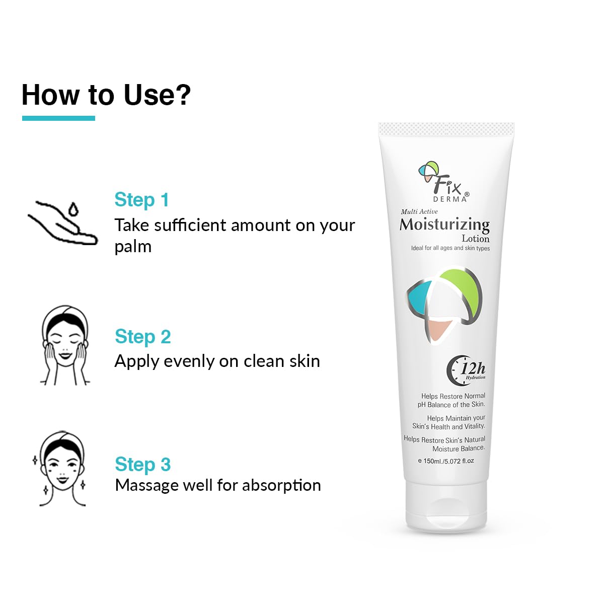 Fixderma Moisturizing lotion, Daily Moisturizer for Dry skin, Body & face moisturizer, Provides Hydration & calmness, Non-Comedogenic & Non-Greasy - 150ml