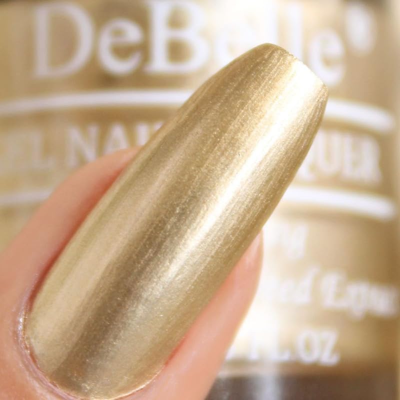 DeBelle Gel Nail Polish Chrome Gold (Metallic Gold Nail Paint)|Non UV - Gel Finish |Chip Resistant | Seaweed Enriched Formula| Long Lasting|Cruelty and Toxic Free| 8ml