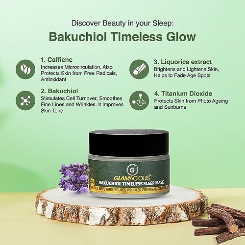 Glamacious Bakuchiol Timeless Sleep Mask(30g) | Anti-Aging & Hydrating Night Mask | Reduces Age Spots & Wrinkles | Improves Skin Tone & Texture | Antioxidant-Rich | Protects Against Sun Damage