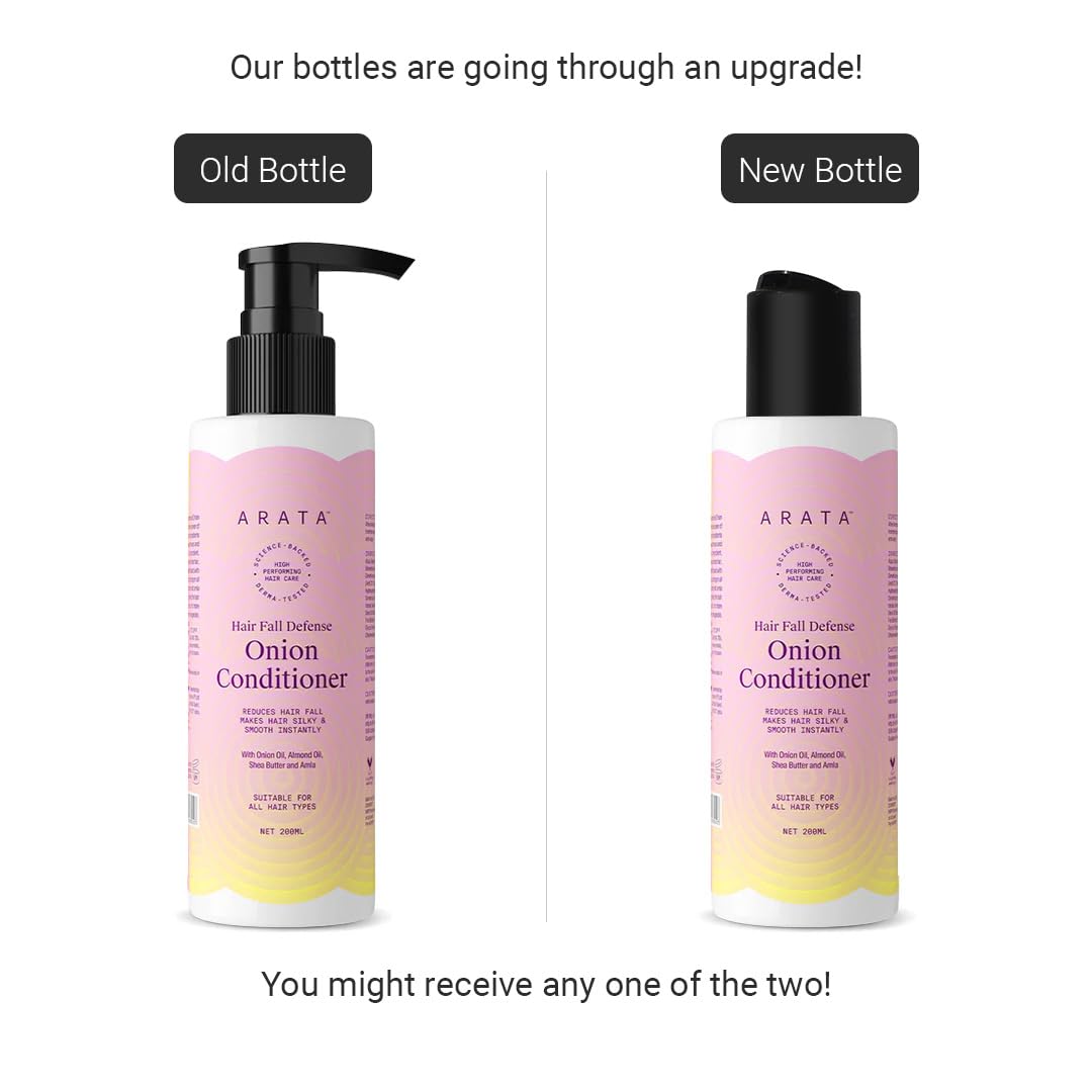 Arata Hair Fall Defense Onion Conditioner- 200 Ml Makes Hair Silky & Smooth Instantly With Onion Oil, Almond Oil, Shea Butter And Amla,1 Count
