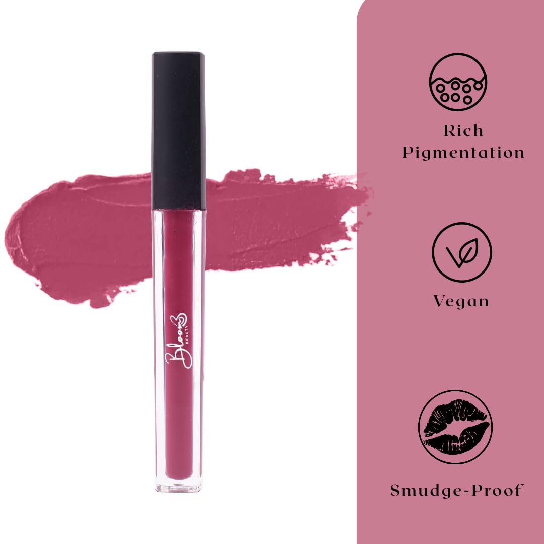 Bloom Beauty Liquid Lipstick, Velvet Matte Finish, Lightweight & Hydrating | Long-Lasting Wear, Wild Berry