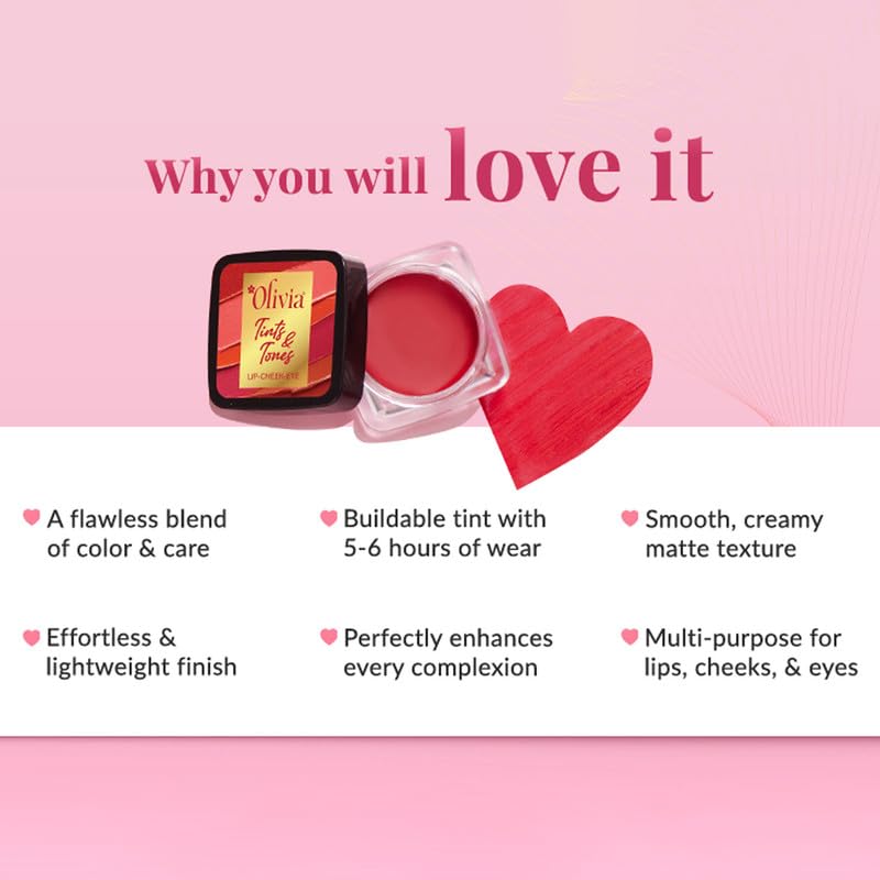 Olivia Tints & Tones 3-in-1 Lip, Cheek & Eye Tint | Paraben-Free | Creamy Matte Finish | Hydrating & Blendable Formula | No Harmful Colours or Preservatives | Caramel Laughter - 02 | 15g