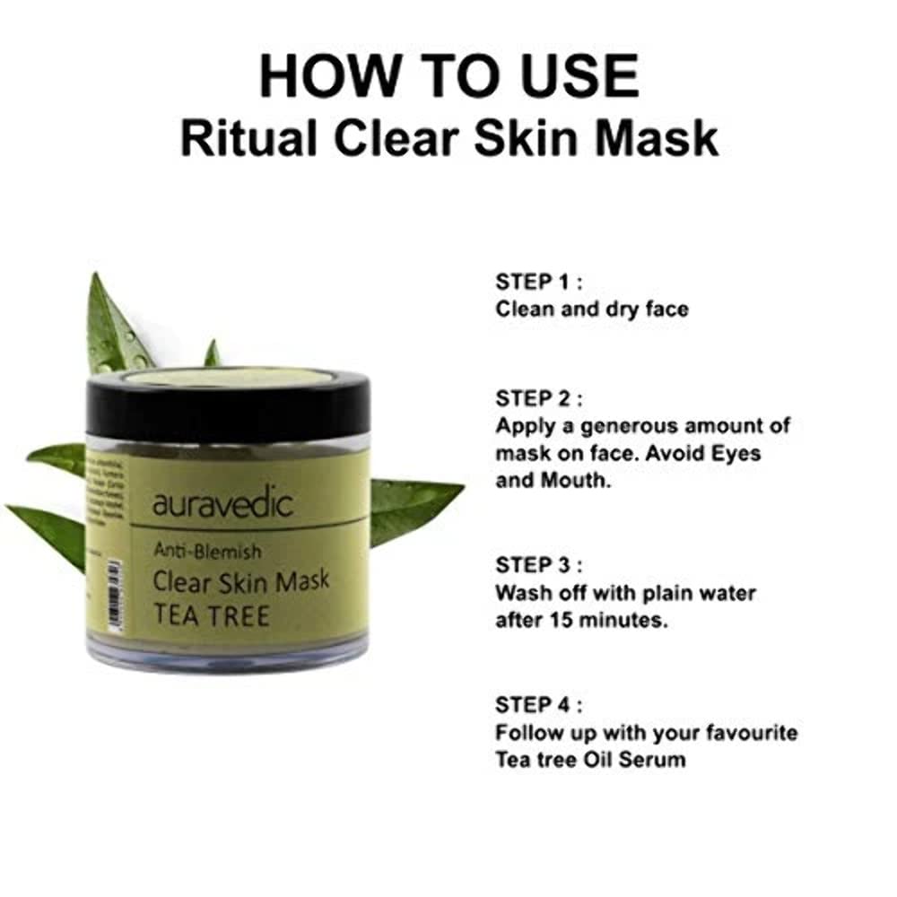 Auravedic Anti Blemish Face Mask For Glowing Skin Tea Tree Oil For Skin Acne Face Pack For Acne And Pimples Neem Oil Anti Acne Face Pack For Women Detan Face Pack For Men Paraben Free 100 Gm