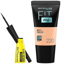 Maybelline New York Fit Me Matte+Poreless Liquid Foundation Tube, 220 Natural Beige, 18ml and Maybelline New York Colossal Bold Eyeliner, Black, 3g