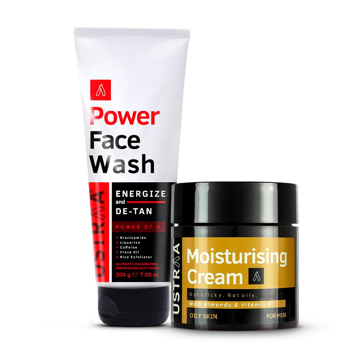 Ustraa Power Face Wash -200g - Energize & De-Tan | Dermatologically Tested | Effectively Removes Tan & Brightens Skin & Moisturising Cream - Oily Skin - 100g | Quick Absorption | with Shea Butter