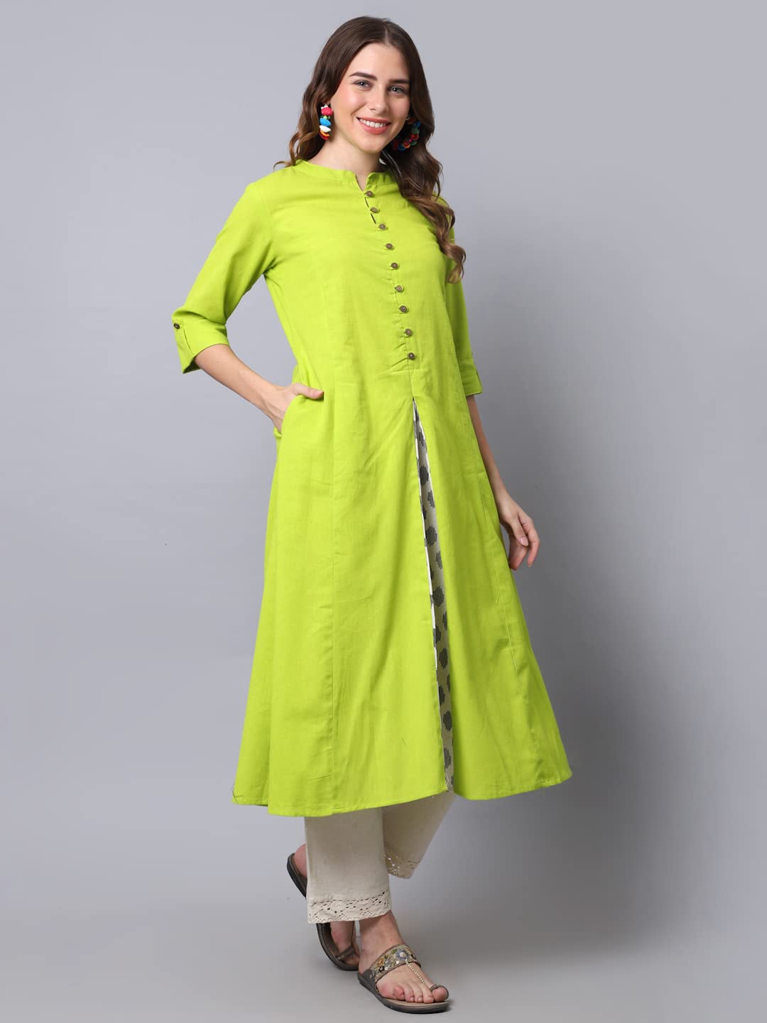Pistaa's  Women Cotton Printed Cut Regular Kurta