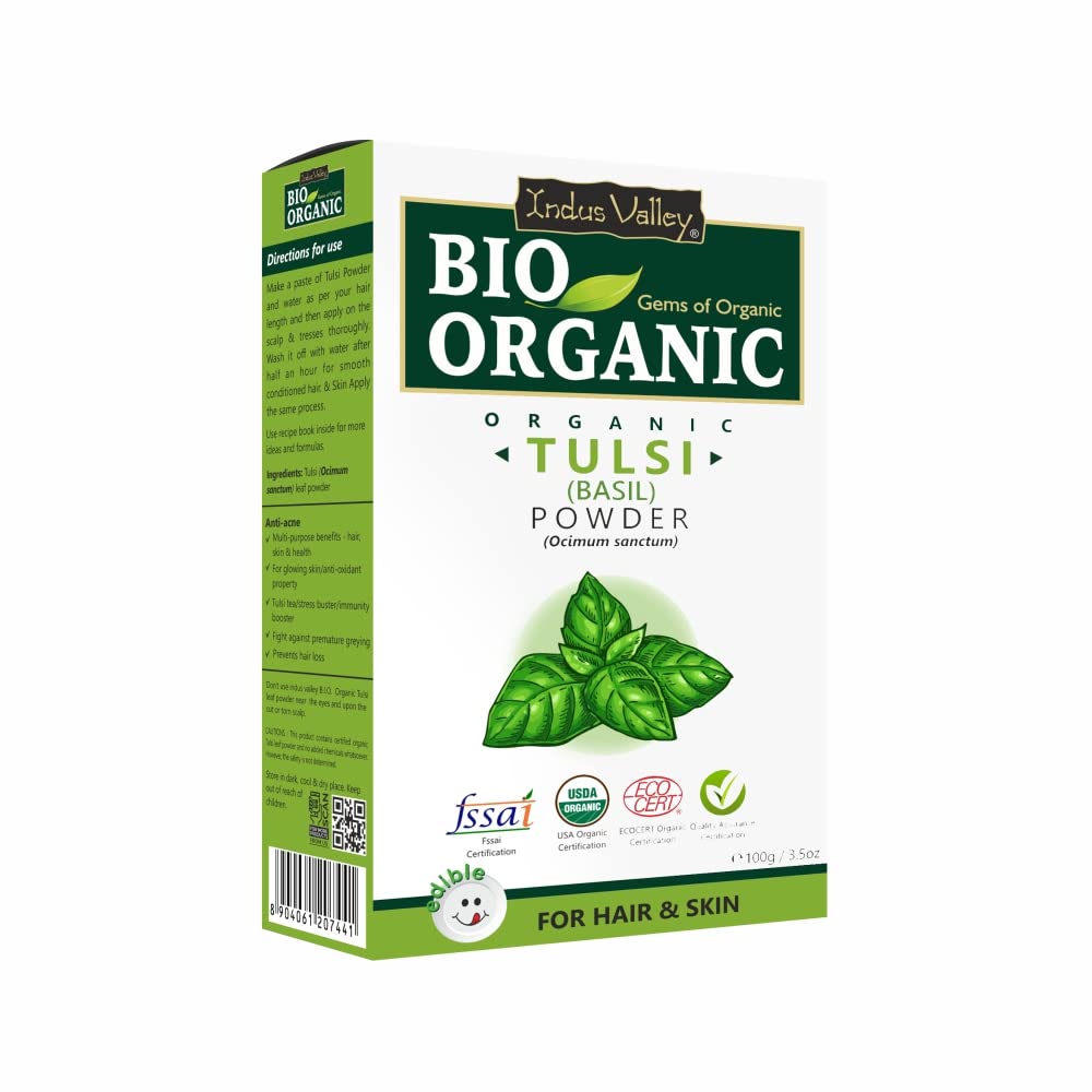 INDUS VALLEY BIO Organic Rose Petals Powder | Rosa indica, Orange Peel Powder | Citrus aurantium & Tulsi Powder | Ocimum Sanctum - (100x3 = 300g)