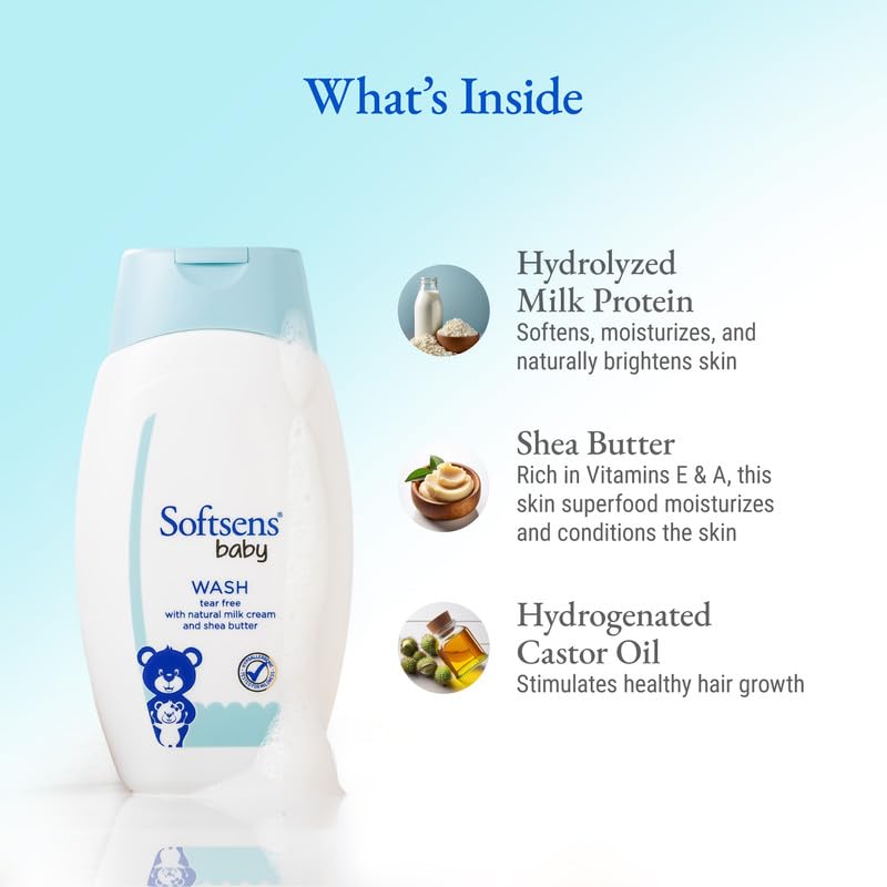 Softsens Baby TEAR FREE Baby Wash with natural milk cream & shea butter (200ml x Pack of 3)
