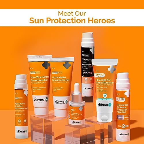 The Derma Co Ultra Light Zinc Mineral Sunscreen I With SPF 50 PA+++ I Water & Sweat Resistant | UVA, UVB & Blue Light Protection I Lightweight & Non- Greasy I No white Cast I For All Skin Type - 50g