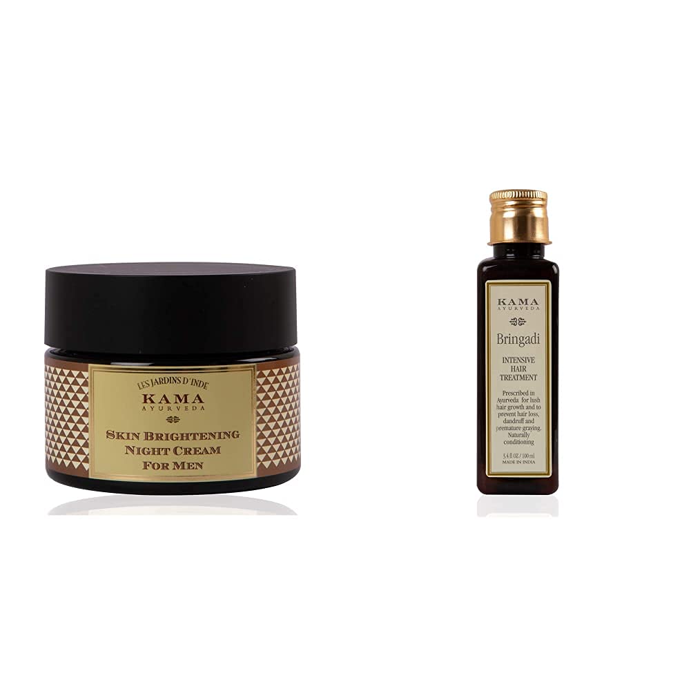 Kama Ayurveda Skin Brightening Night Cream for Men, 50g & Kama Ayurveda Bringadi Intensive Hair Treatment, 100ml