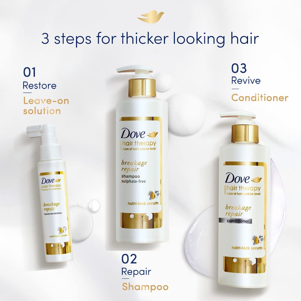 Dove Hair Therapy Breakage Repair Sulphate-Free Shampoo, No Parabens & Dyes, With Nutri-Lock Serum, 380 ml