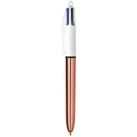 BIC 4 Color Shine Ball Pens Medium Points (1.0 mm) with Metallic Rose Gold, Silver and Gold Barrels - Pack of 3