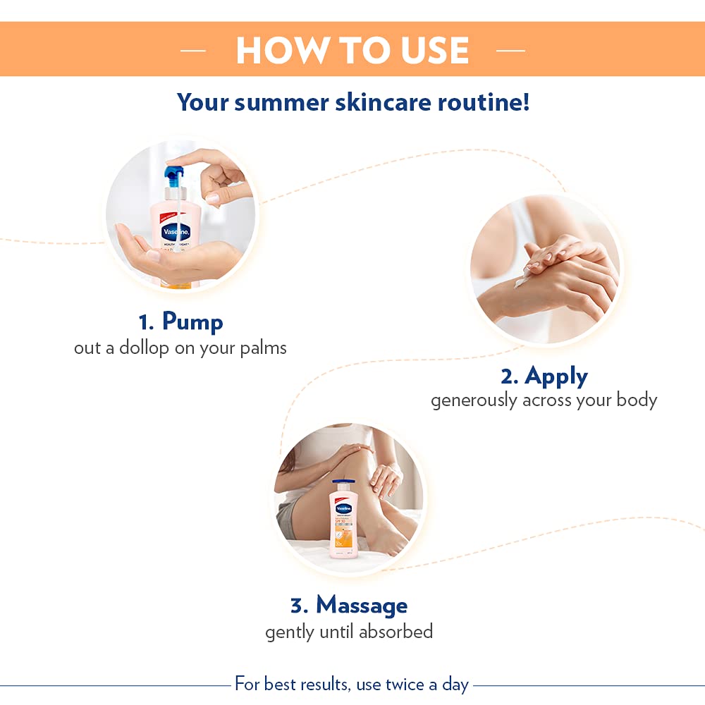 Vaseline Healthy Bright Sun Protection Body Lotion SPF 30 400 ml, Daily Moisturizer for Dry Skin, Gives Non-Greasy Glowing Skin - For Men & Women (Pack of 2)