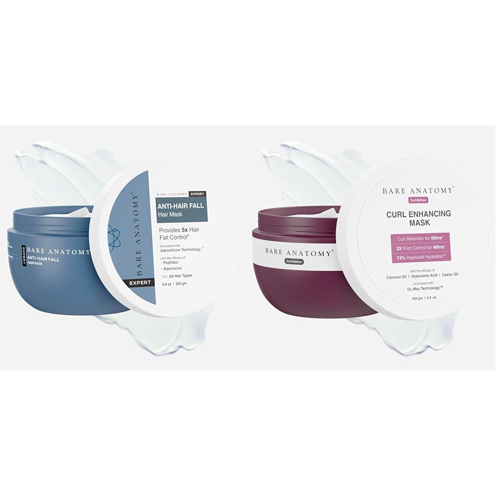 Bare Anatomy Anti-Hair Fall Mask Enriched with Adenosine and Peptides | 250 ml Curl Enhancing Hair Mask Sulphate & Paraben Free | 250g