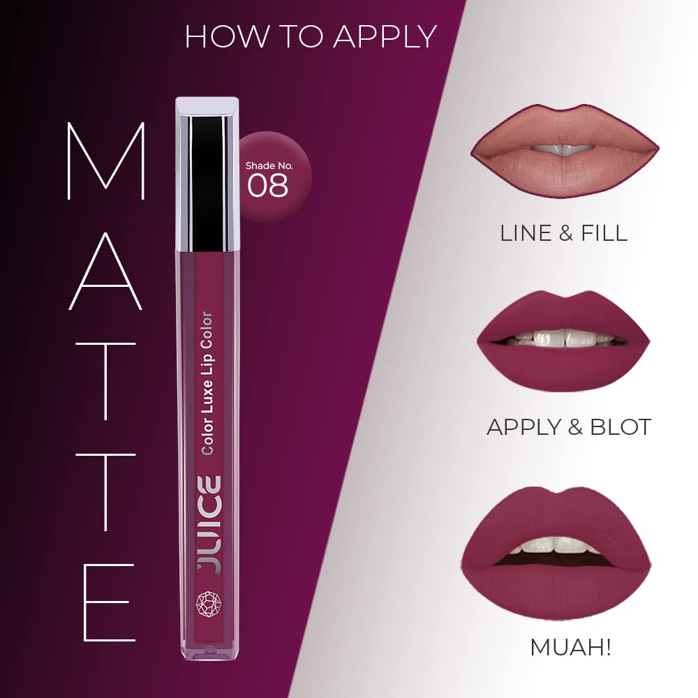 JUICE Matte Lipstick with Goodness of Bio Retinol, Moisturising lock technology, SPF 15 Waterproof & Long Lasting Pink Plum M08