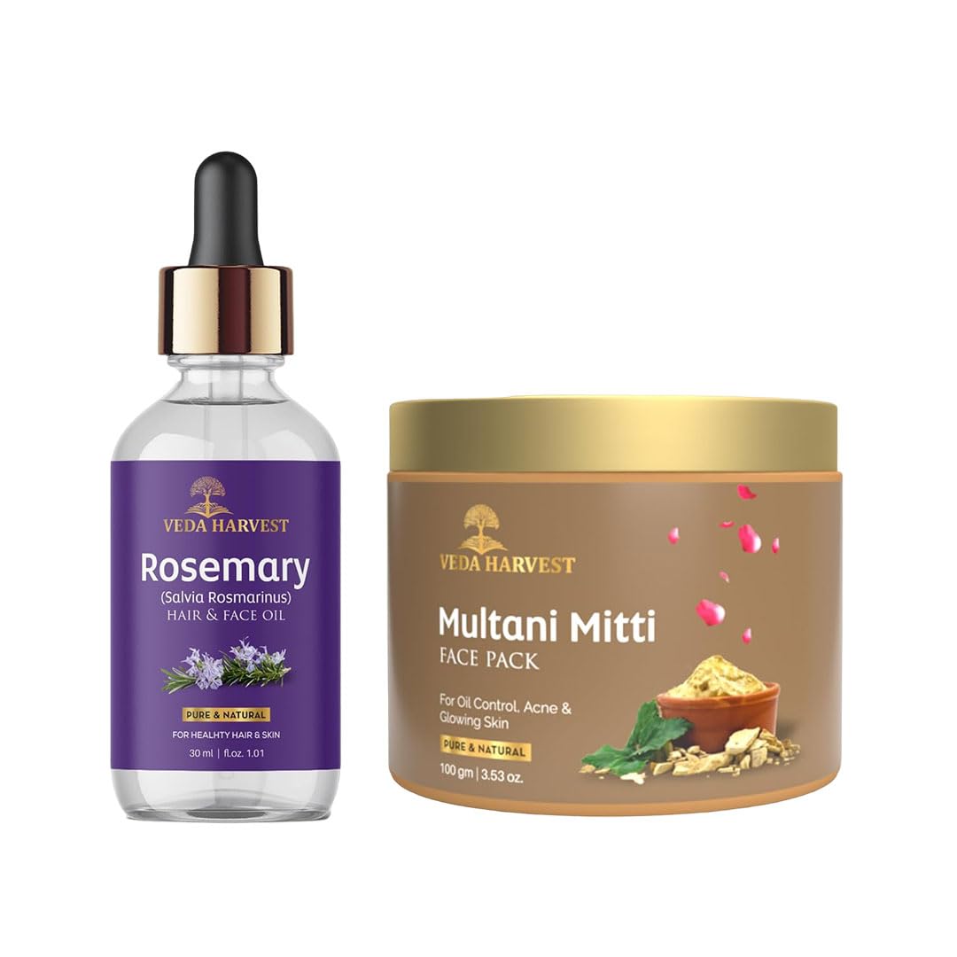 Veda Harvest Rosemary Essential Oil and Multani Mitti face pack | Deep cleansing, Hydrates skin, Anti Acne, Oil control