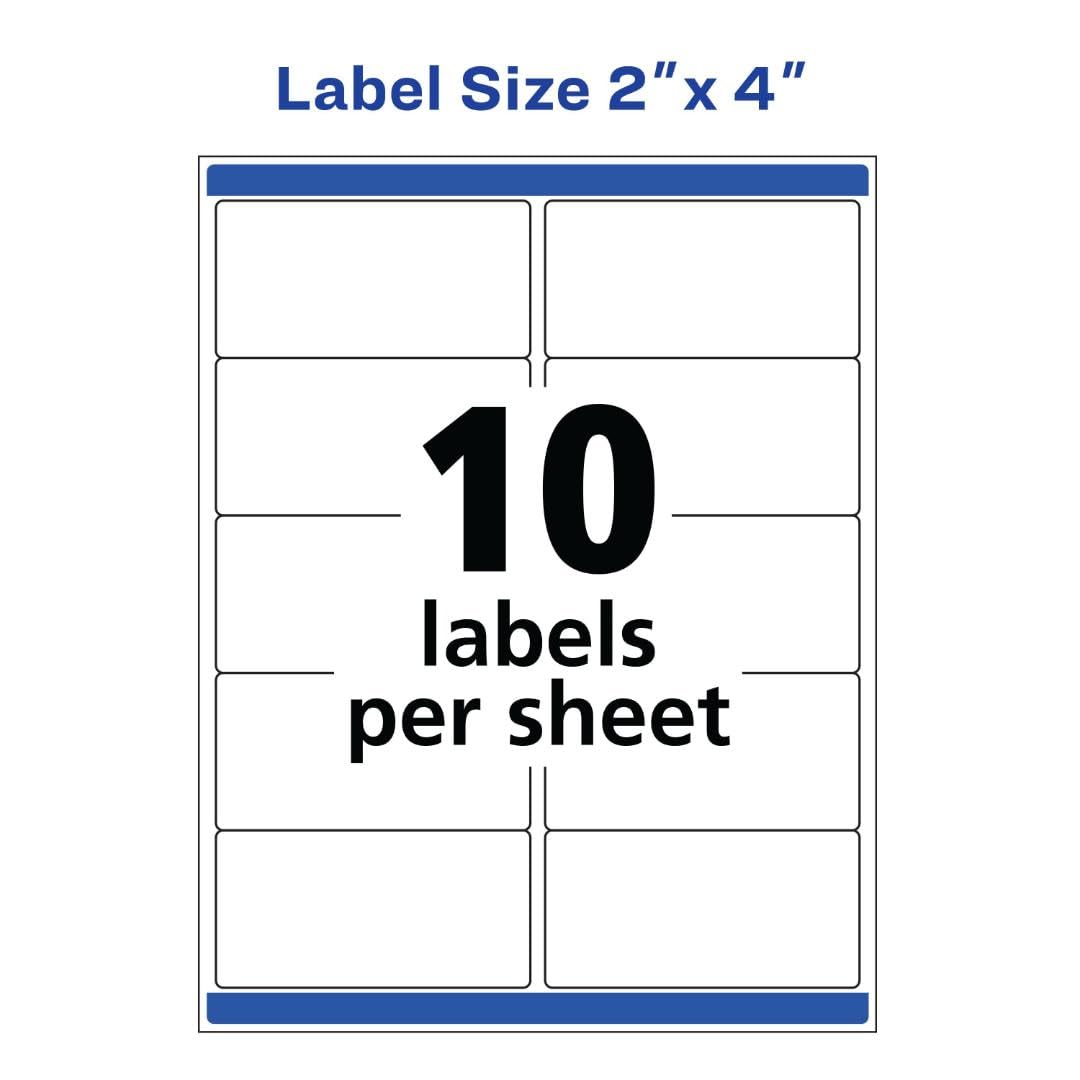 Avery Waterproof Printable Shipping Labels with Sure Feed, 2" x 4", White, 100 Blank Mailing Labels (15513)
