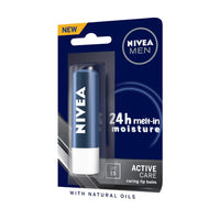 NIVEA Men 24 H melt-in mpisture Active Care clearing Lip Balm, SPF 15 & NIVEA Lip Balm, Fruity Strawberry Shine,4.8 g (Pack of 2)