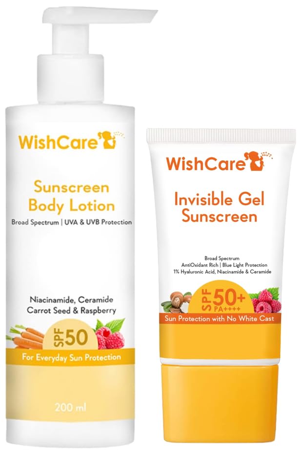 WishCare Sunscreen SPF50 for Women & Men Body & Face Care Combo (200ml + 50gm)