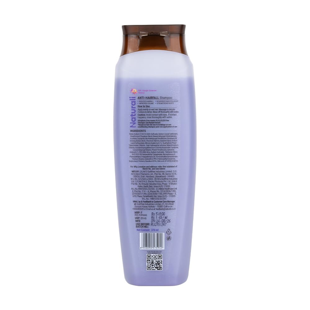 Naturali Anti Hairfall Shampoo | 3x Hair fall Control | With Rosemary, Biotin and Ginseng | No Sulfate No Paraben | Rosemary Shampoo for Hair Growth | 370 ml