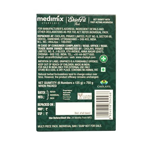 Medimix Ayurvedic Skinfit Pack - 125 g | Pack of 6 unique Soaps | Skin Protection | Glowing Skin | Soft Skin | Radiant Skin | Cool Skin | Ayurvedic Soap | Paraben Free | Vegan