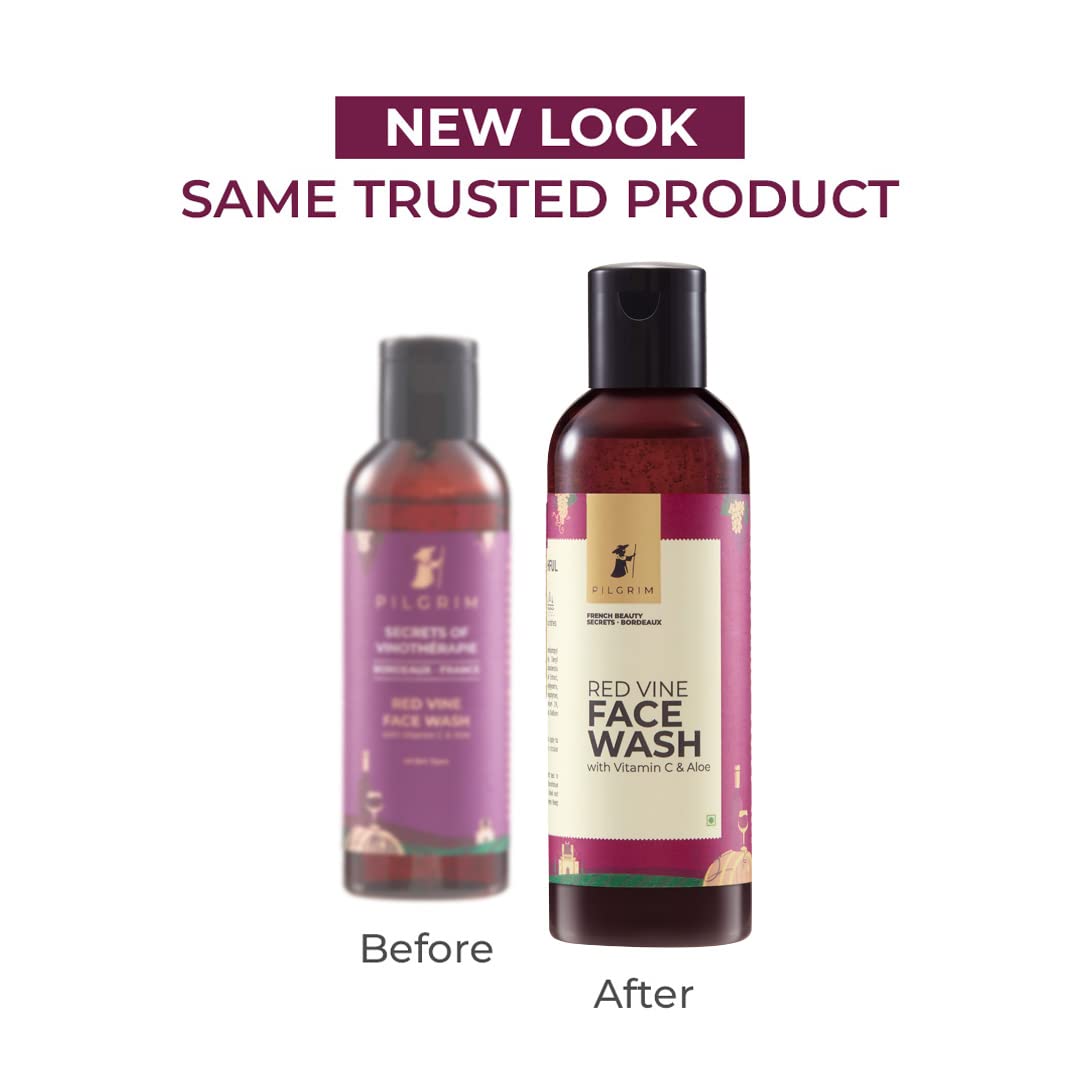 Pilgrim French Red Vine Face Wash with Vitamin C & goodness of Aloe for Anti Ageing & Dark Spots |Face wash for dry skin | Face cleanser for dry skin | Men and Women|100ml