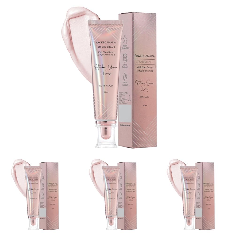 FACESCANADA Strobe Cream - Rose Gold, 30Ml | Primer + Highlighter + Moisturizer | Shea Butter & Hyaluronic Acid | Intense Hydration | Flawless Radiant Dewy Skin | Illuminating & Glowing Makeup Base