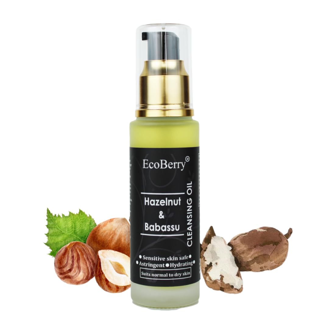 EcoBerry Hazelnut & Babassu Cleansing Oil For Dry Skin, Astringent, Increases Collagen production, Protects Against UV, Non-greasy, Natural & Handmade, Mineral Oil Free, Preservative Free, Vegan