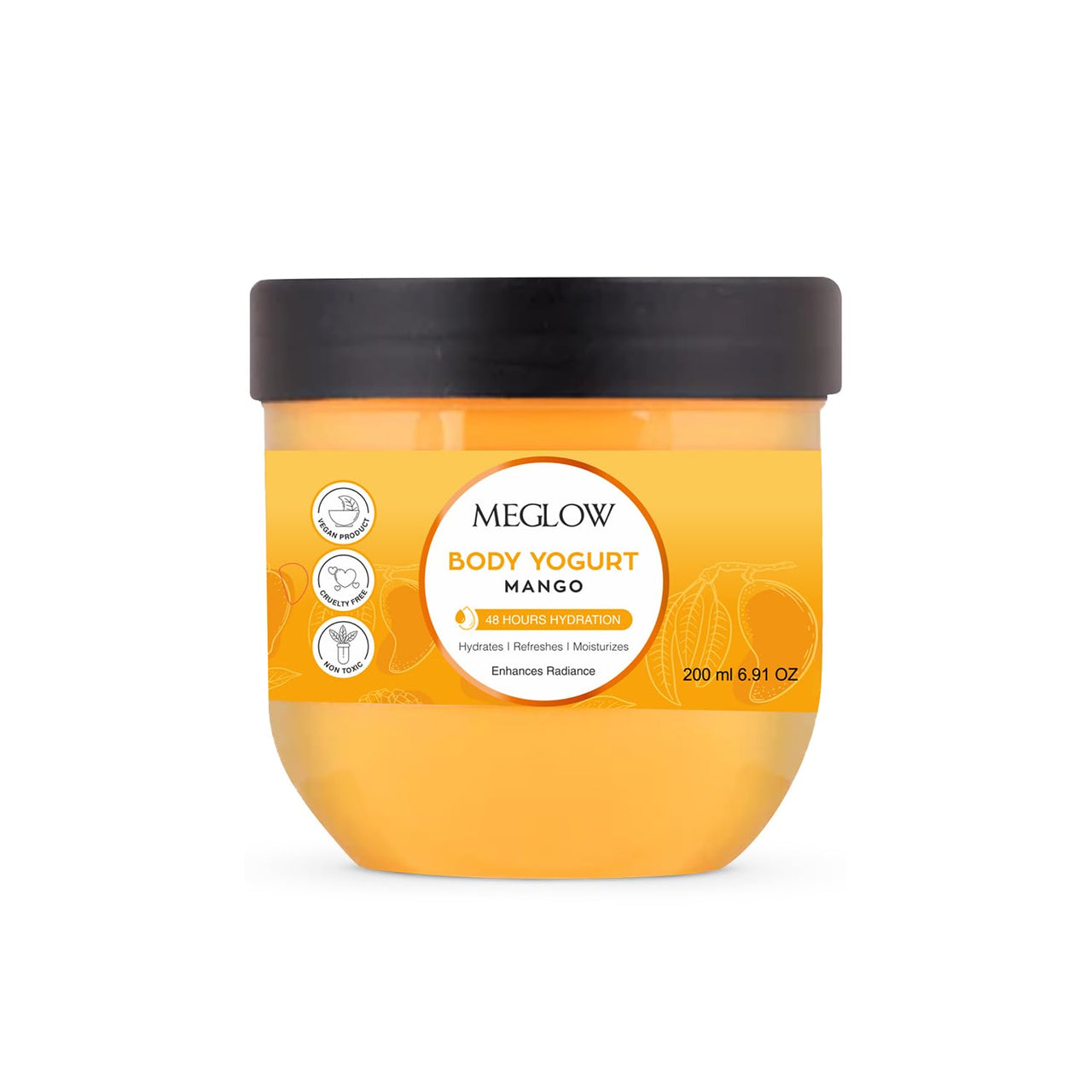 Meglow Mango Body Yogurt – Oil-Free Moisturizer for Dry Skin, Radiance & Long-Lasting Hydration, 200ml