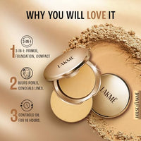 LAKMÉ 9 To 5 Primer With Matte Powder Medium Coverage All Skin Foundation Compact, Silky Golden, 9G