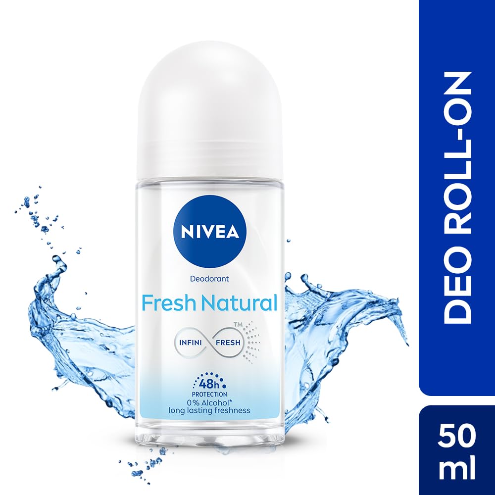 NIVEA Fresh Natural Roll On, 50ml| 48 H Smooth & Beautiful Underarms| 0% Alcohol | For Women
