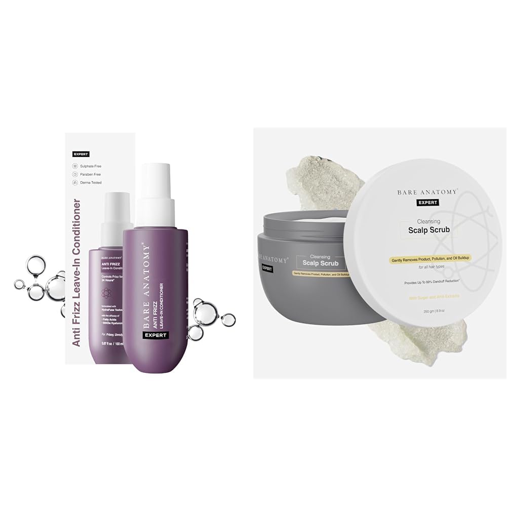 Bare Anatomy Anti Frizz Leave In Conditioner| Vegan | For Unisex | Get Smoother, Healthy & Glossy Hair | 150 Millilitres Scalp Scrub With Natural Ahas, Coconut & Sugar For Unisex | 250G