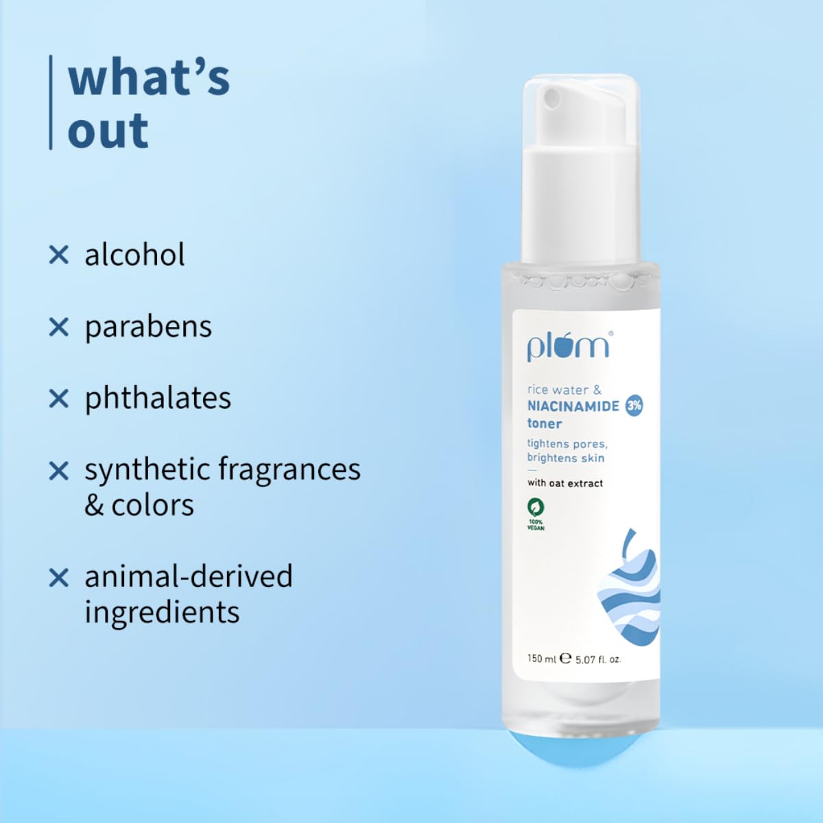 Plum 3% Niacinamide & Rice Water Face Toner | Alcohol-Free Toner for Oily Acne Prone Dry Combination Skin | Pore Tightening & Glowing Skin |Fades Blemishes, Brightens & Smoothens | Women & Men | 150ml