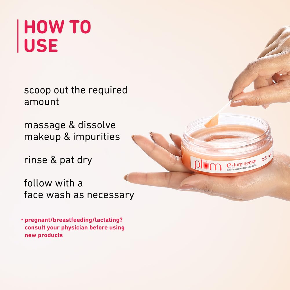 Plum E-Luminence Simply Supple Cleansing Balm | Non-Drying Supple Cleansing Balm with Vitamin E | Makeup Remover | Suitable for Normal, Dry & Combination Skin | 100% Vegan & Sulfate-Free | 90g