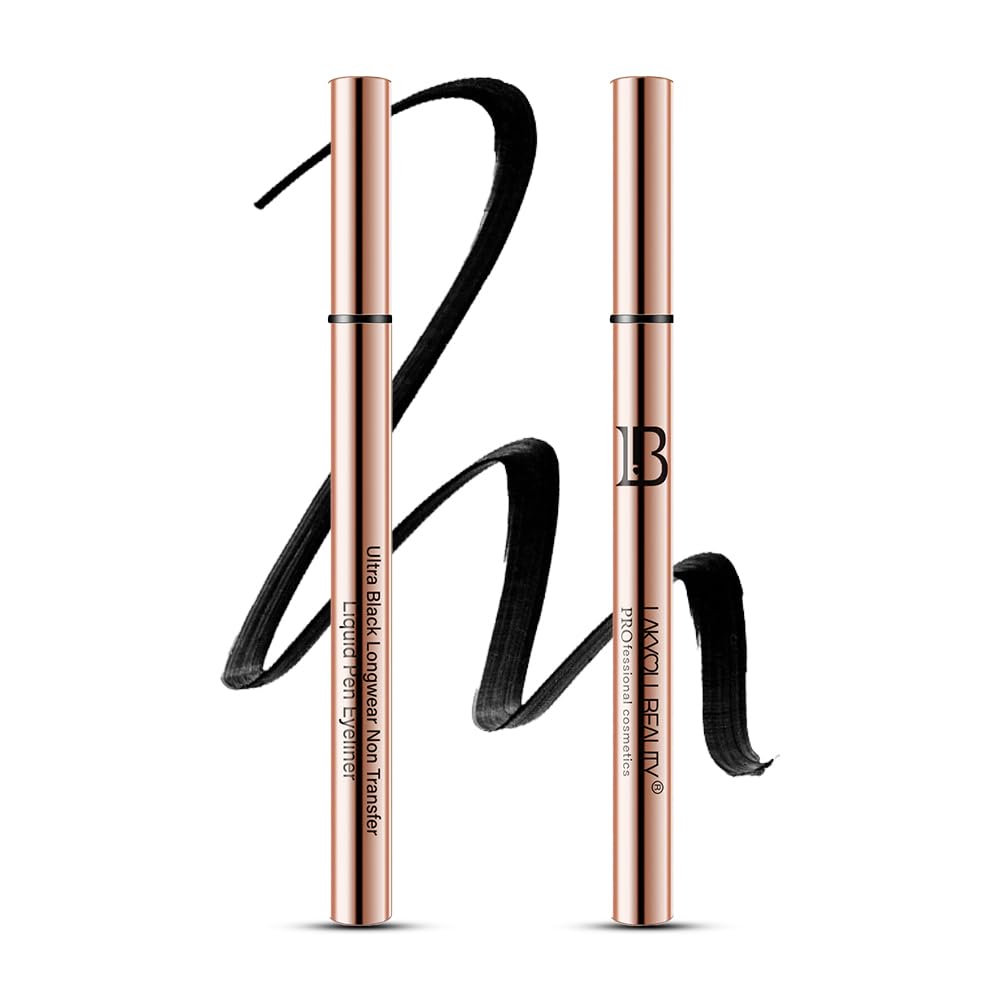 Lakyou Beauty Ultra Black Longwear Non-Transfer Liquid Pen Eyeliner | Smudge-Proof | 24-Hour Wear | Intense Black Finish | Pack Of 2