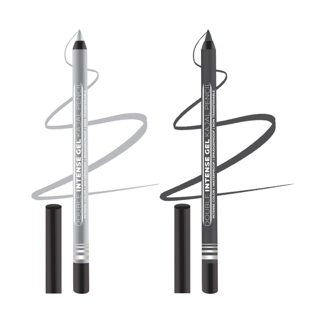 Seven Seas Double Intense Non Transfer Gel Kajal 24hr Stay Water Proof, Smudge Proof Longlasting Formula (Black, Silver_Combo2) (1.5g each)