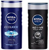 Nivea Men Shower Gel, Active Clean Body Wash, Men, 250ml & Men Shower Gel, Cool Kick Body Wash, 250ml
