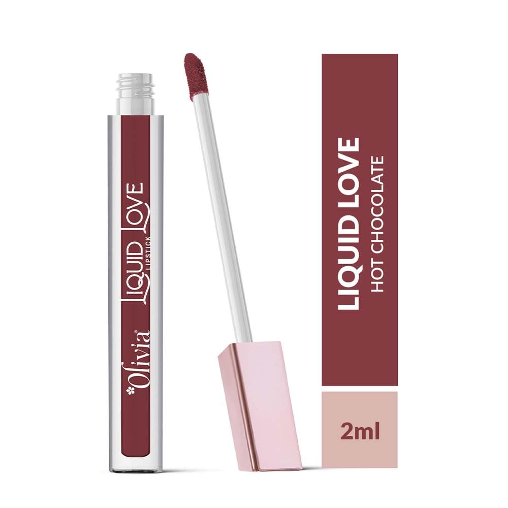 Oliva Liquid Lipstick, 12HR Long-lasting Matte Lipstick, Non Transfer, High Coverage, Water & Smudge Proof, Light Weight & Cruelty-Free - 2ml (Hot Chocolate 8)