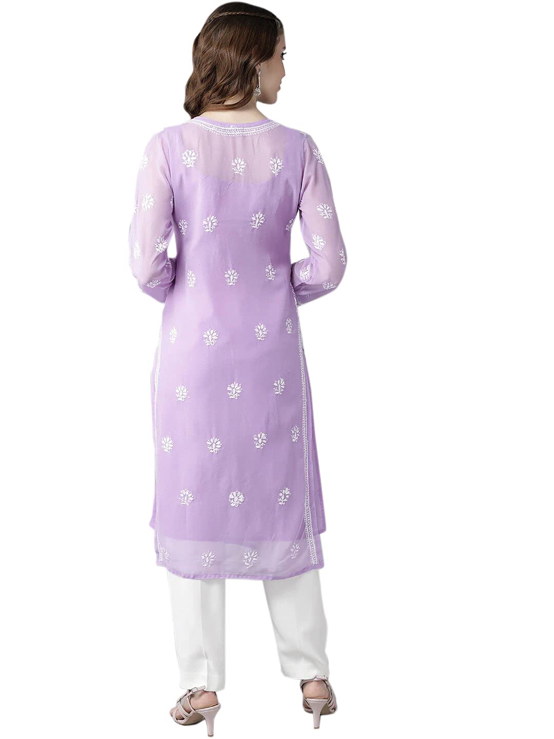 Ada Lucknowi Hand Embroidered Traditional Chikankari Georgette Kurta Kurti with Slip for Women