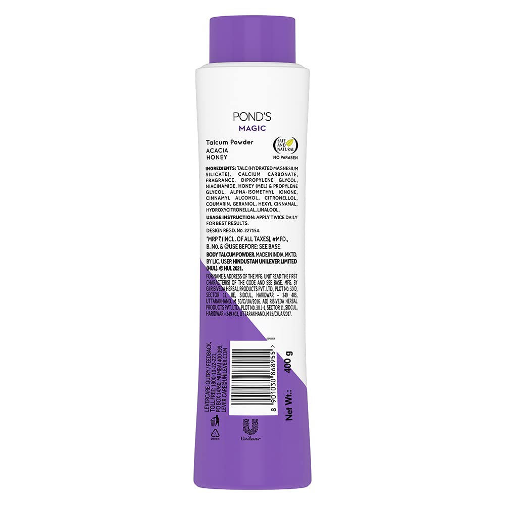 POND's Triple Vitamin Moisturising Body Lotion 600 ml&POND's Magic Acacia Honey Fragrance Talcum Powder 400 G, Cooling Fresh Talc For Face & Body - For Men & Women