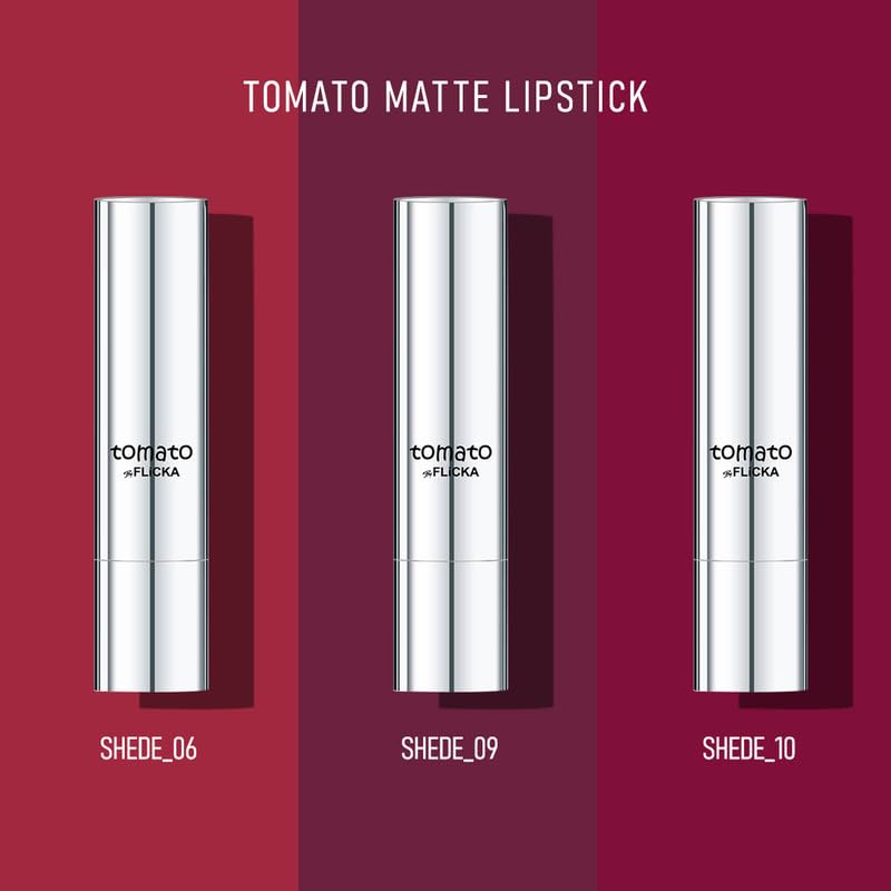 FLiCKA Tomato Bullet Matte Lipstick (Pack Of 3) | Hydrating, Moisturizing, Upto 6Hrs Long Lasting| Transfer & Smudge Proof Lipsticks For Women, Shade - 07