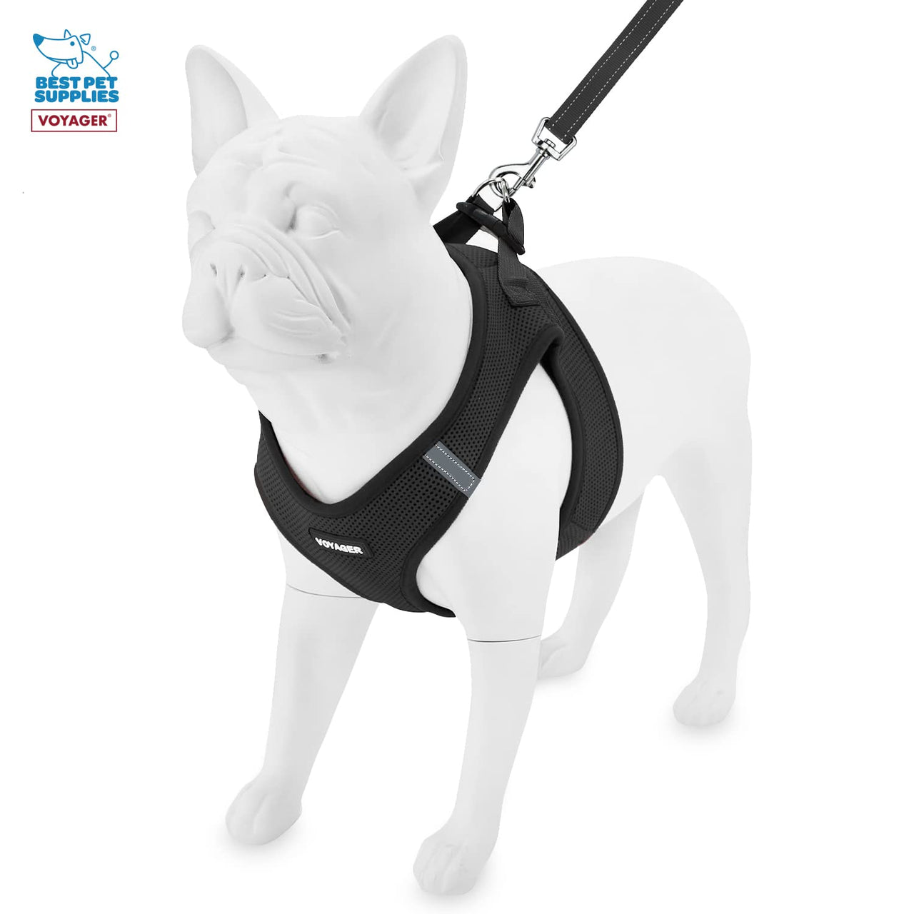 Voyager Step-in Air All Weather Mesh Harness and Reflective Dog 5 ft Leash Combo with Neoprene Handle, for Small, Medium and Large Breed Puppies by Best Pet Supplies - Set (Black), M Harness Leash Set (Black) M (Chest: 16 - 18")