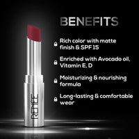 RENEE Matte Lock Lipstick- Folk, Moisturizing, Long Lasting & Weightless Formula, Intense Color Pay Off with Ultra-Matte Finish, Enriched with Avocado oil, Vitamin E, D & Beta-Carotene, 3.5 Gm