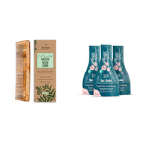 Nat Habit Kacchi Neem Wooden Comb - Soaked In 17 Herbs For All Hair Types (Dual Tooth) and Nat Habit Five Oil Hibiscus NutriMask-Hair Mask for All Hair & Scalp Types (Pack of 3 x 40 gm)