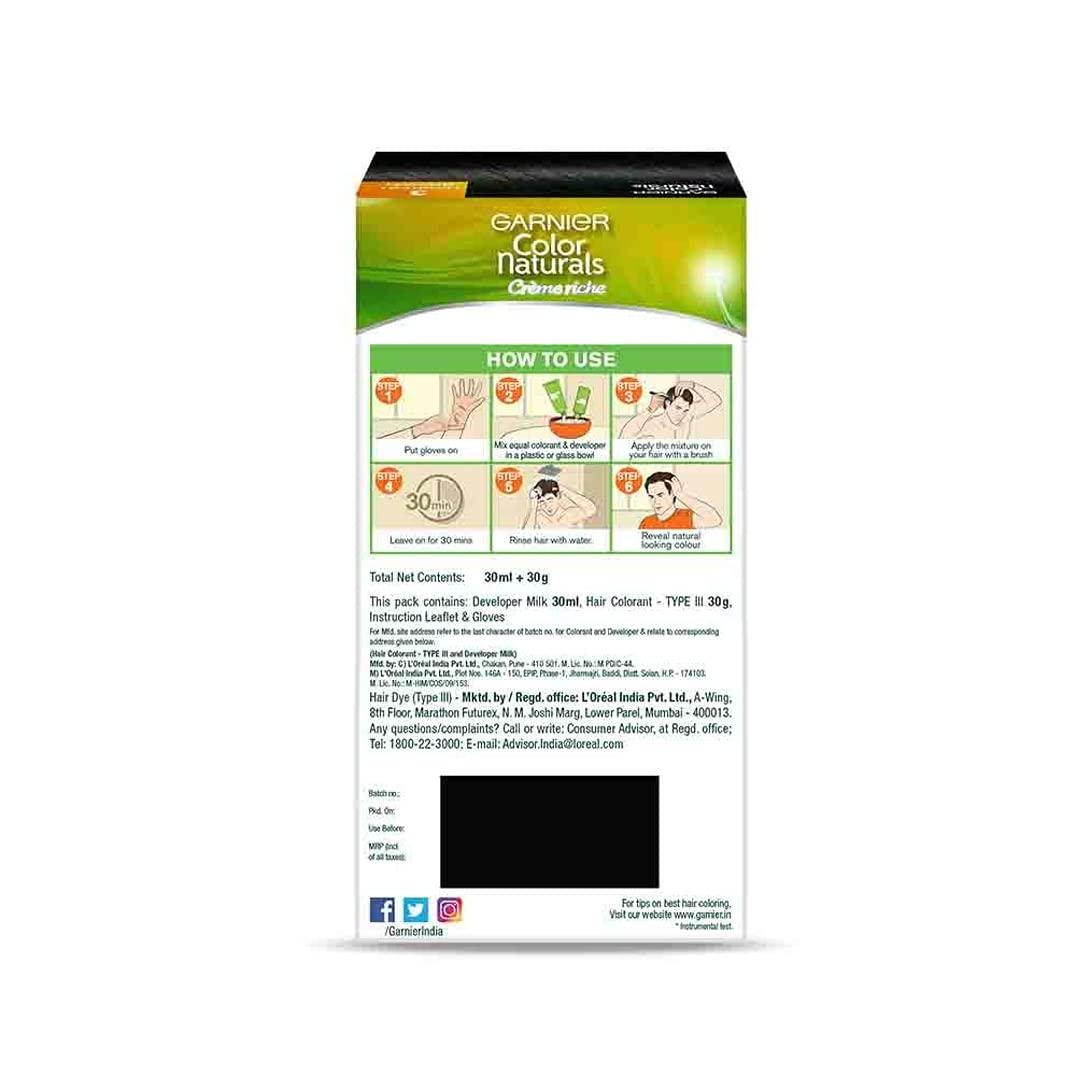 Garnier, Hair Colouring Creme, Long-lasting Colour, Smoothness & Shine, Color Naturals Men, Shade: 3 Darkest Brown, 30ml + 30g