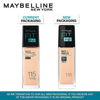 Maybelline New York Fit Me Matte+Poreless Liquid Foundation, 115 Ivory 30ml, Concealer, 10 Light, 6.8ml and Compact Powder, Shade 115 Ivory, 8g